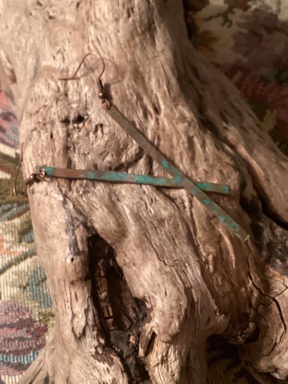 Handmade Patina Oxidized Copper Bar Drop Earrings